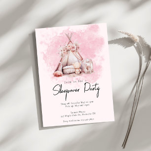 Invitation Boho Watercolor Teepee Tente Sleepov Party