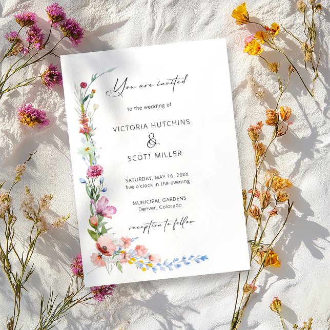 Invitation Boho Watercolor Wildflower Calligraphy Wedding     (Créateur téléchargé)