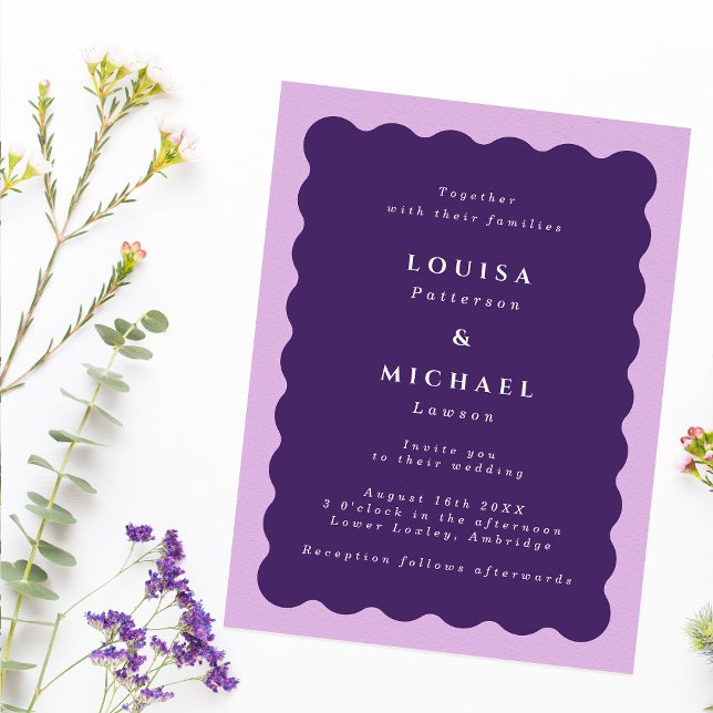 Invitation Boho Wavy Bordure violet et Mariage Lilac (Créateur téléchargé)