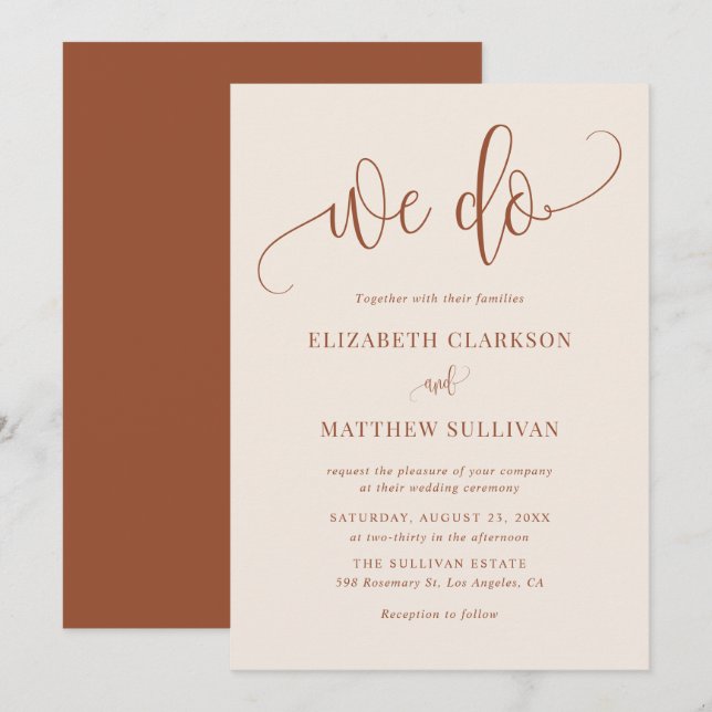 Invitation Boho We Do Modern Calligraphy Mariage Terracotta (Devant / Derrière)