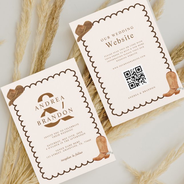 Invitation Boho Western Ampersand Wavy Frame Qr Code Mariage (Créateur téléchargé)
