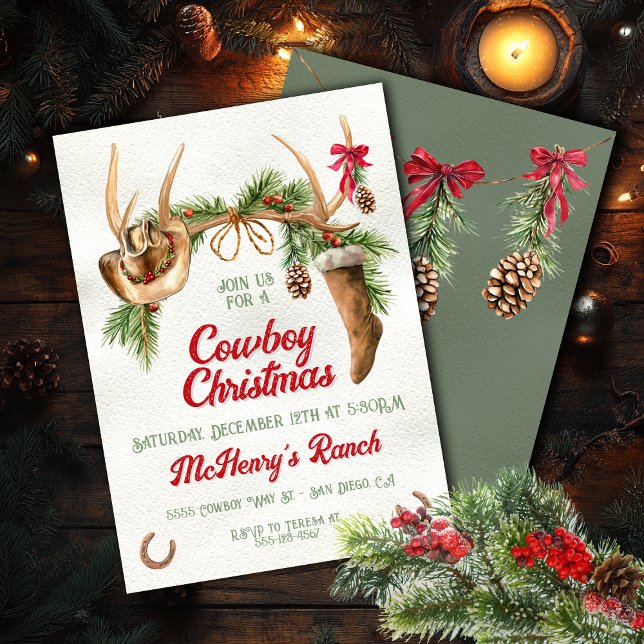 Invitation Boho Western Antler Cowboy Noël (Créateur téléchargé)