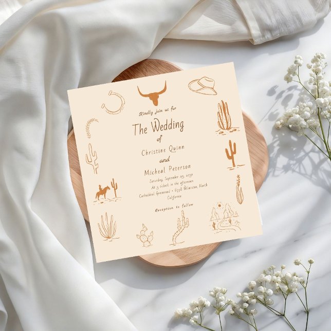 Invitation Boho Western Cowboy Mariage d'illustration (Créateur téléchargé)