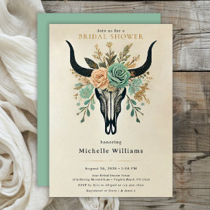 Invitation Boho Western Floral Bull Cow Fête des mariées crân