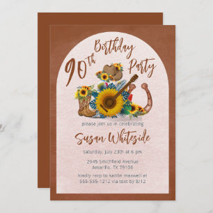 Invitation Boho Western Guitar Sunflower 90e fête d'anniversa