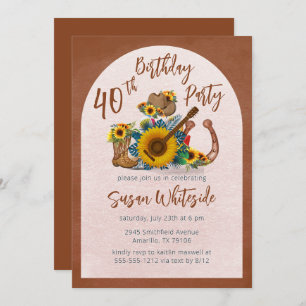 Invitation Boho Western Guitar Sunflowers 40e fête d'annivers