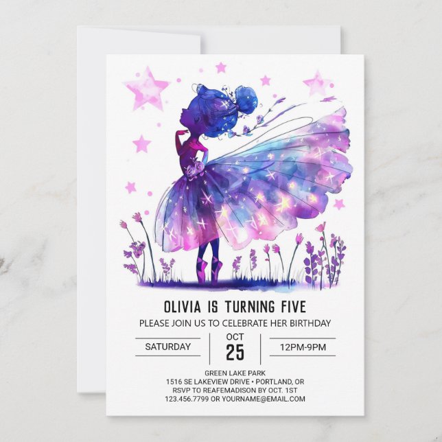 Invitation Boho Whimsical Ballerina Anniversaire (Devant)
