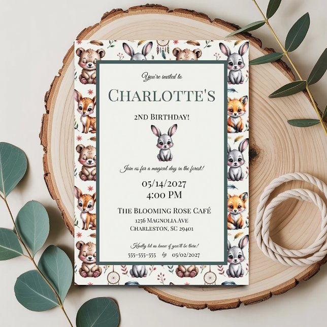 Invitation Boho Whimsical Woodland Animaux Baby Birthday (Créateur téléchargé)