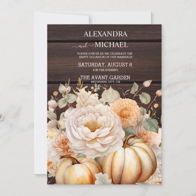 Invitation Boho White and Gold Parties scintillant Citrouille (Devant)