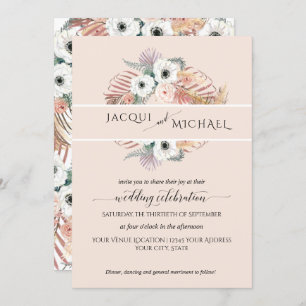 Invitation Boho White Blush Floral Palm Folio Pampas Grandes