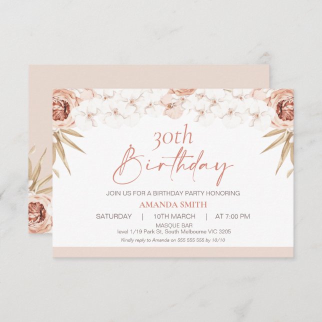 Invitation Boho White Orchards Palm Leaf 30e anniversaire (Devant / Derrière)