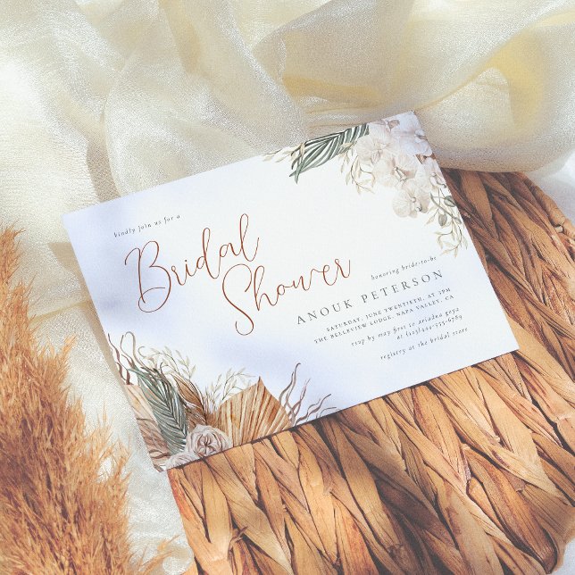 Invitation Boho White Orchid & Pampas Grass Fête des mariées (Créateur téléchargé)