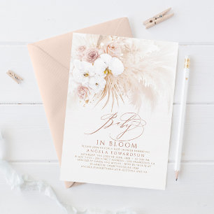 Invitation Boho White Orchidées Bloom Pampas Grass Baby showe
