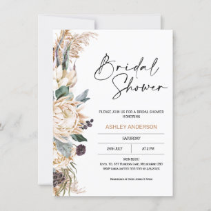 Invitation Boho White Protea Pampas Grass Fête des mariées