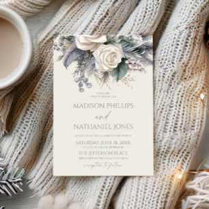 Invitation Boho White Rose Floral Mariage Jardin