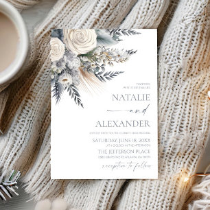 Invitation Boho White Rose Floral Mariage Jardin