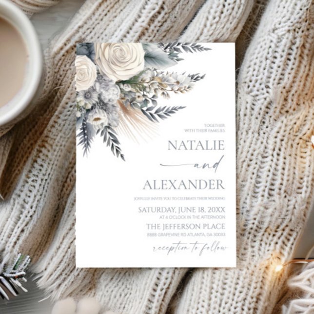 Invitation Boho White Rose Floral Mariage Jardin (Créateur téléchargé)