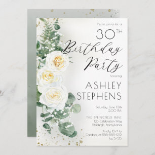 Invitation Boho White Roses Eucalyptus 30e fête d'anniversair