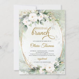 Invitation Boho White roses eucalyptus feuillage faux or