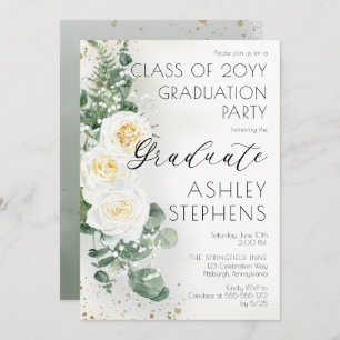 Invitation Boho White Roses Eucalyptus Graduation Party