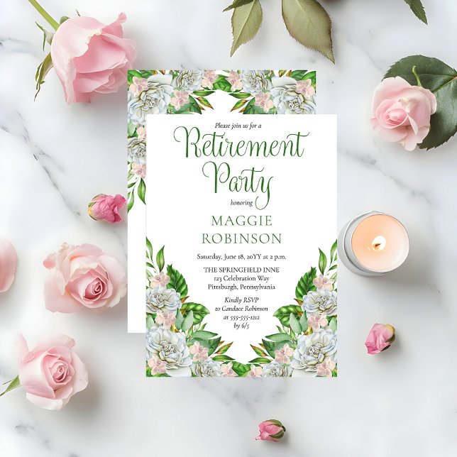 Invitation Boho White Roses | Orchidées Floral Retirement Par (Elegant Boho White Roses and Orchids Floral Retirement Party Invitation - Print | Digital Download)
