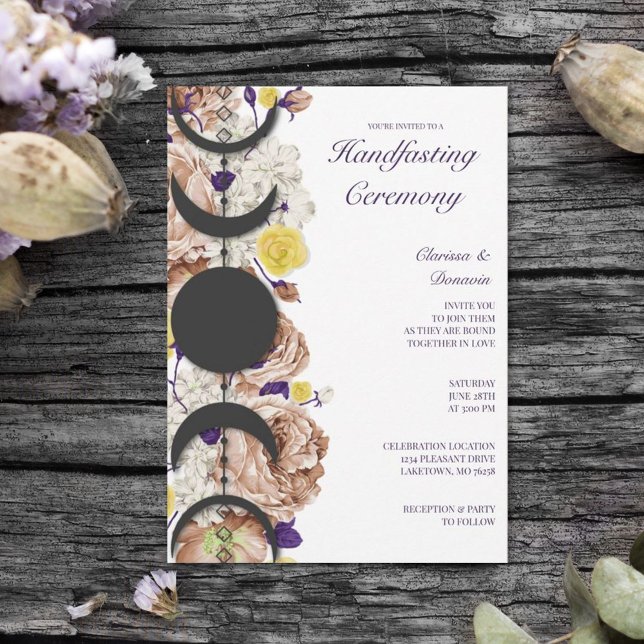 Invitation Boho Wiccan Floral Moon Phase Handfasting (Créateur téléchargé)