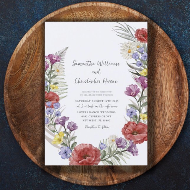 Invitation Boho Wild Flower Wreath Watercolor Mariage (Créateur téléchargé)