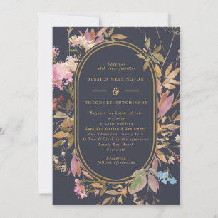 Invitation Boho Wild Flowers Mauve & Marine Gold Frame Mariag