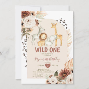 Invitation Boho Wild ONE Anniversaire Safari Animaux Pampas H