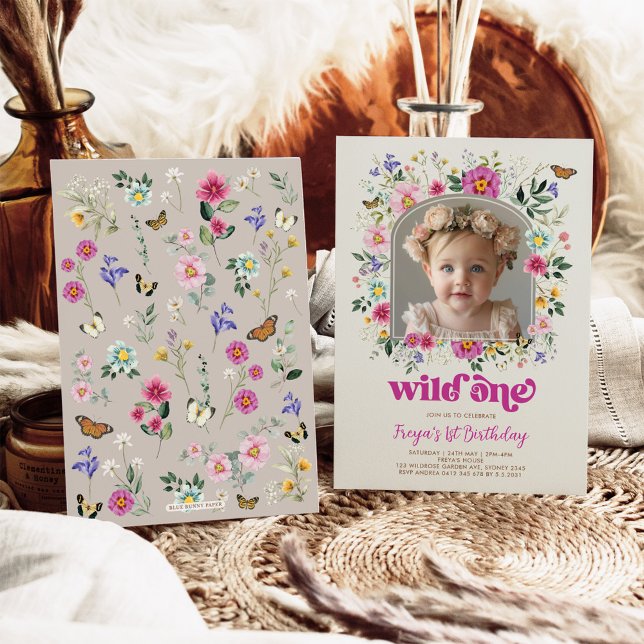 Invitation Boho Wild One Fleur sauvage 1er anniversaire Photo (Créateur téléchargé)