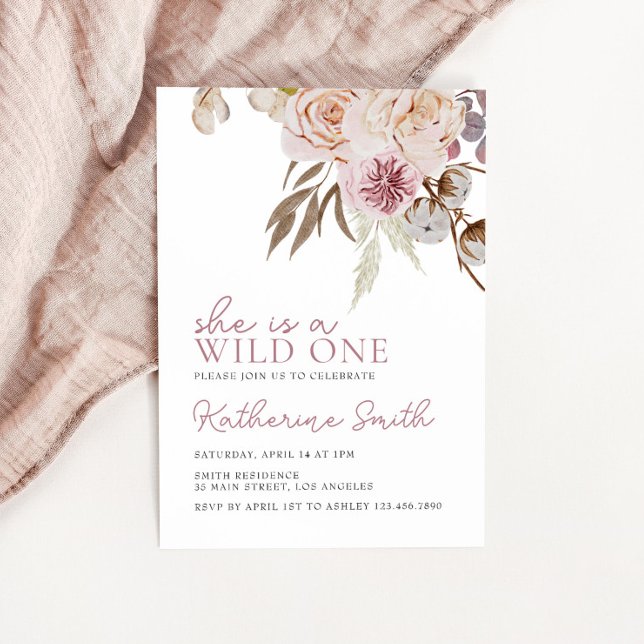 Invitation Boho Wild One | FLEUR SAUVAGE | Filles florales An (Créateur téléchargé)