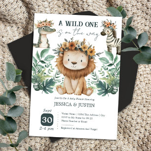 Invitation Boho Wild One Lion Baby shower Floral