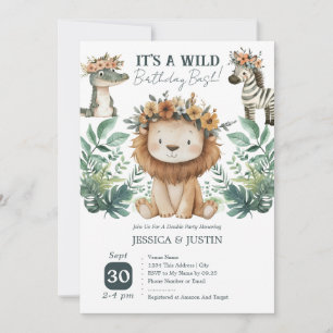 Invitation Boho Wild One Lion Double Anniversaire de enfant