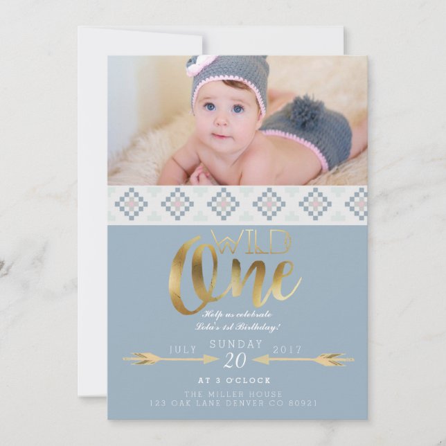 Invitation Boho Wild One | Première fête d'anniversaire (Devant)
