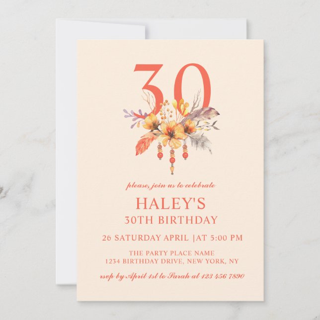 Invitation Boho Wildflower Automne Floral 30e Anniversaire (Devant)