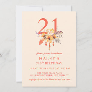Invitation Boho Wildflower Automne Floral Anniversaire 21 Ans