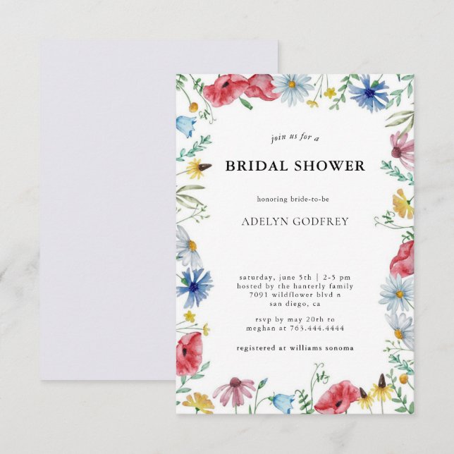 Invitation Boho Wildflower Bridal Shower  (Devant / Derrière)