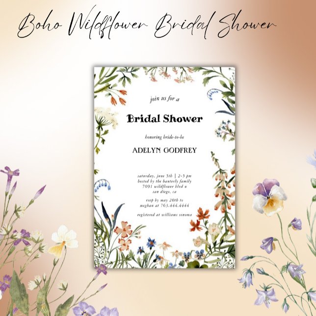 Invitation  Boho Wildflower Bridal Shower minimal (Créateur téléchargé)