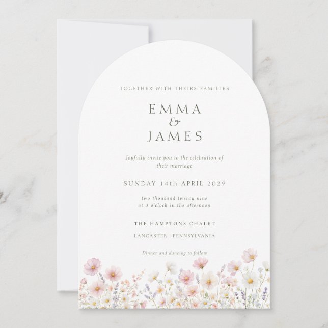Invitation Boho Wildflowers Spring Summer Sage green Wedding (Devant)