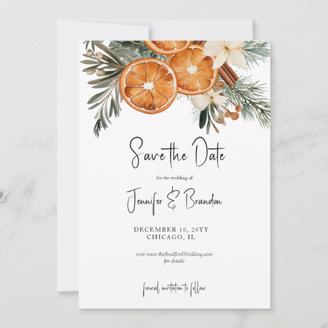 Invitation Boho Winter Greenery Photo Enregistrer la date (Dos)