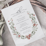 Invitation Boho Winter Greenery Red Floral 40e anniversaire<br><div class="desc">Aquarelle vert sauge moderne Le cadre botanique boho est agrémenté de petites fleurs de poinsettia et de baies rouges.</div>