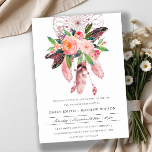 INVITATION BOHO WOOD BLUSH ANTLER DREAM CATCHER FLORE MARIAGE