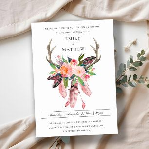 INVITATION BOHO WOOD BLUSH ANTLER DREAM CATCHER FLORE MARIAGE