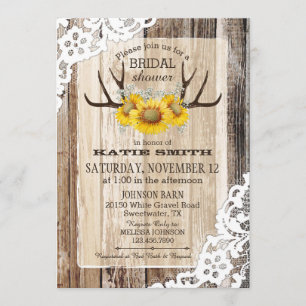 Invitation Boho Wood Sunflower Antlers Fête des mariées rusti