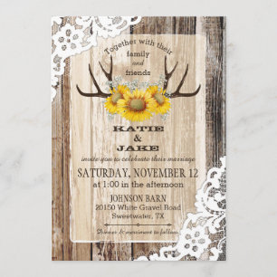 Invitation Boho Wood Sunflower Antlers Mariage rustique