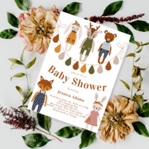 Invitation Boho Woodland Animal Genre Baby shower neutre