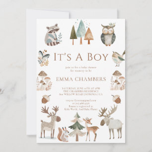 Invitation Boho Woodland Animals C'est un Baby shower garçon
