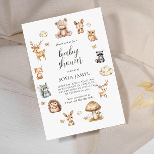 Invitation Boho Woodland Animaux Baby showers mignons