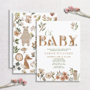 Invitation Boho Woodland Animaux Brown Oh Baby shower