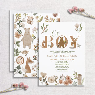 Invitation Boho Woodland Animaux Brown Oh Boy Baby shower